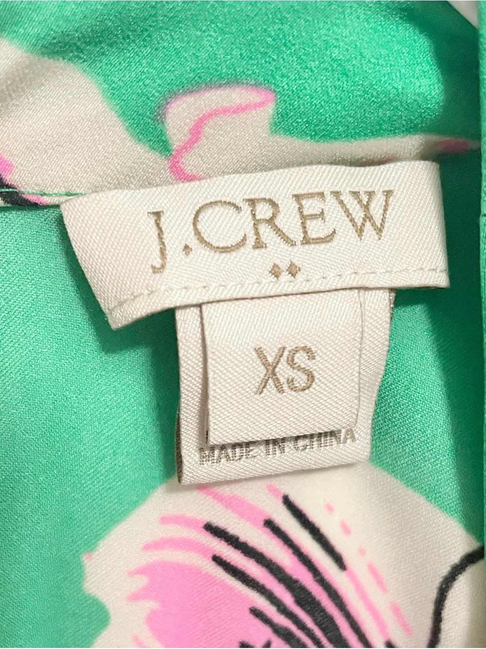 J. Crew Green Floral Short Sleeve Blouse with Pink & Yellow Accents